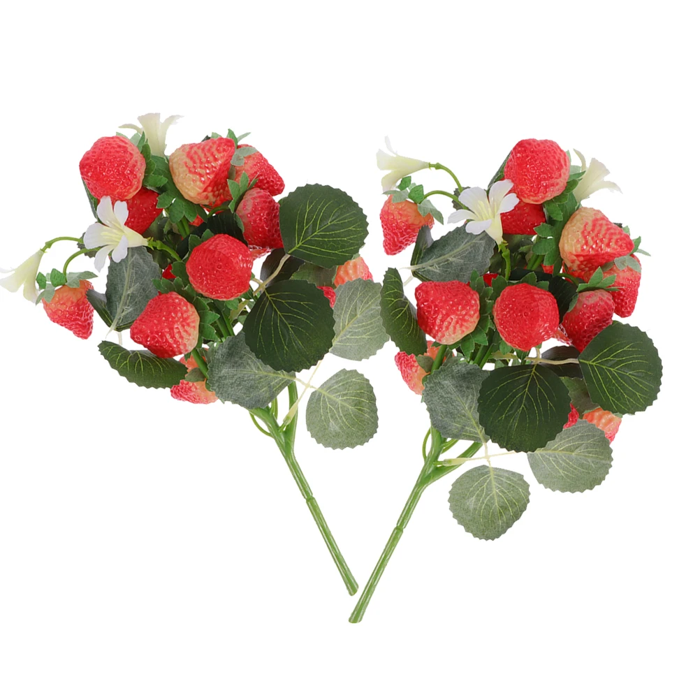 

2pcs Artificial Strawberry Bouquet Home Decor Faux Plants PVCFruits Desk Office Table Top Ornament Gift
