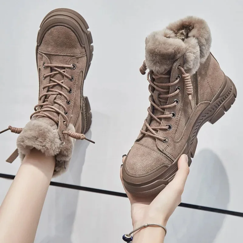 

Womens Platform Snow Boots Fashion Suede Lace Ankle Boots Exquisite Plush Warm Winter Shoes for Woman Designer Shoes Botas Mujer