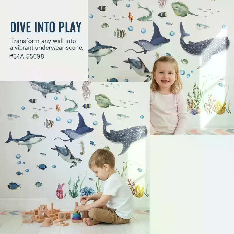 Ocean Life Wall Decals Waterco - đánh giá và giá Baby Nursery Wallpaper