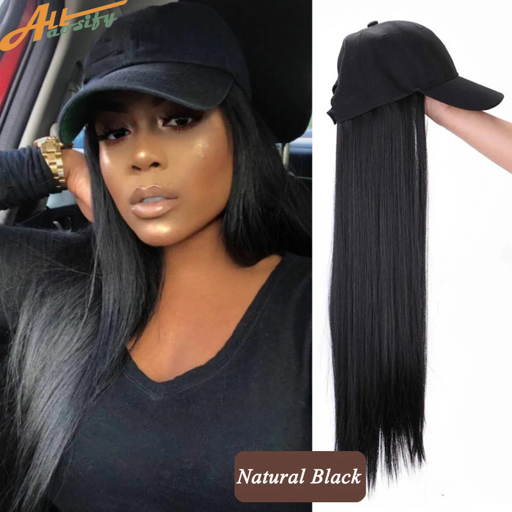 Allaosify Synthetic Wigs Cap Hat Short Straight Hair Extensions For Women Pink Brown Hat With Hair Summer Female Cap With Wig