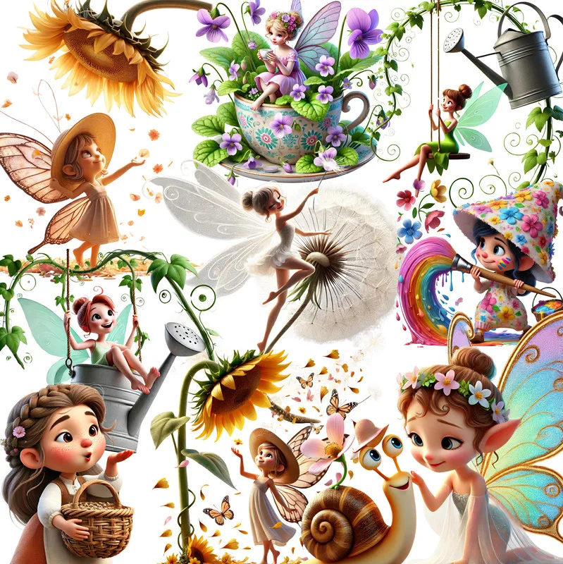 Pegatinas de niña elfo de jardín, manualidades y pegatinas para álbum de recortes, juguetes para niños, pegatinas decorativas para libros, papelería DIY