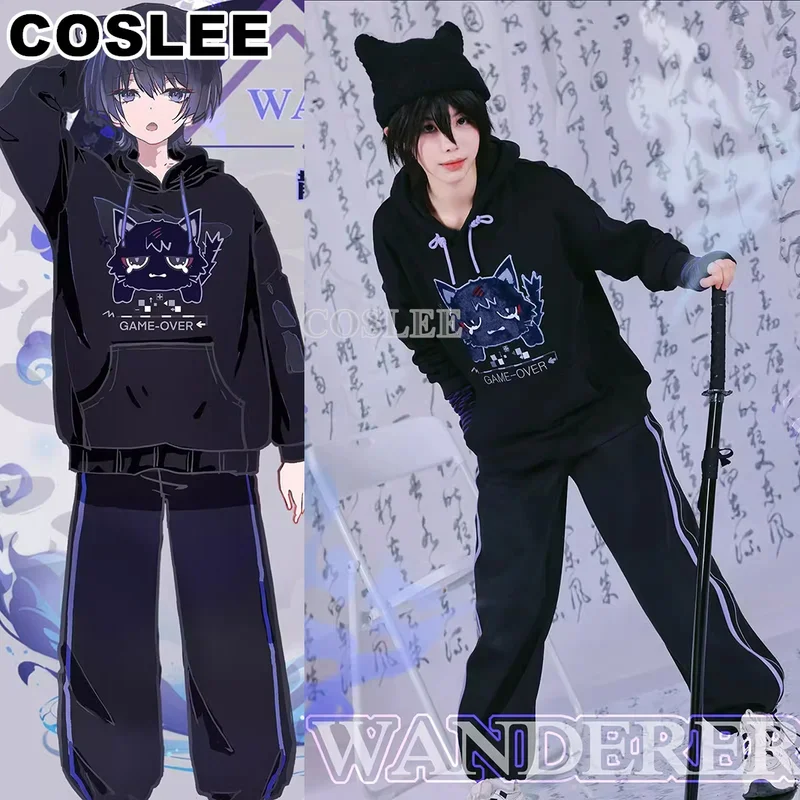 Coslee Wanderer scaramoux cosplay Genshin impact costume daily wear casual hoodie pants long sleeve top derivative clothing me