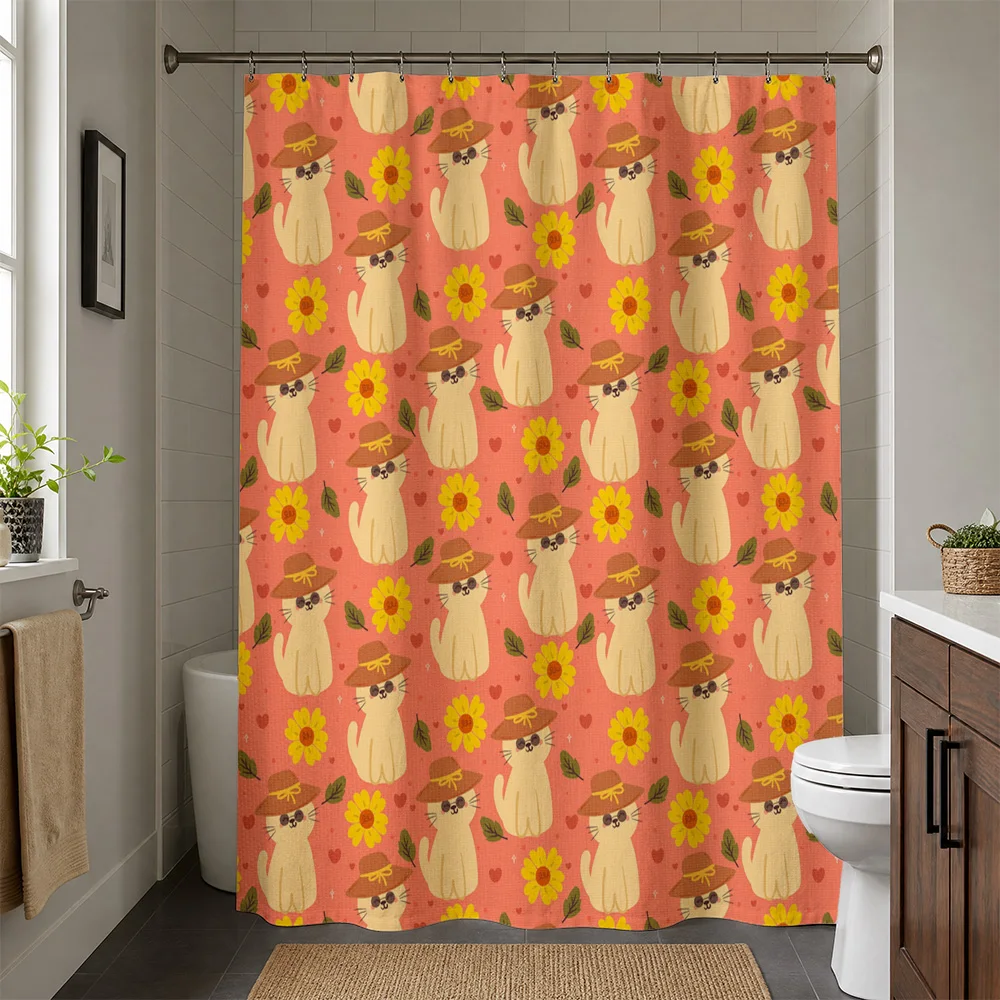 Adorable Squirrel Sunflower Shower Curtain Waterproof Bathroom Curtain Decor Yellow Pattern Cute Woodland Home Bathroom Shower C
