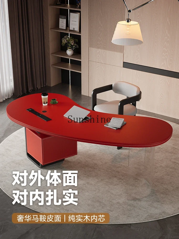 YPremium solid wood desk, special-shaped, light luxury high-end lady boss
