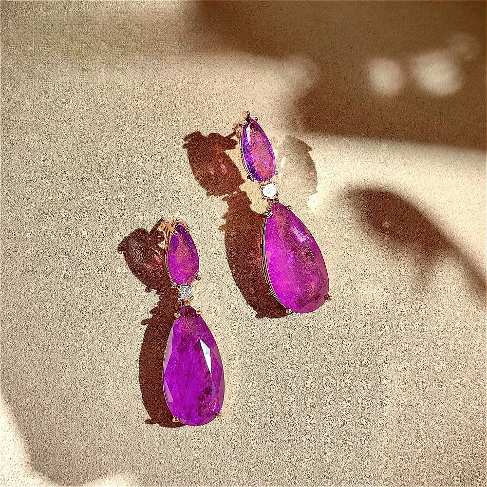 925 Sterling Silver Purple Earrings with Violet Drop Earrings and Precious Gemstone Pear-Shaped Ear Pendants for Women