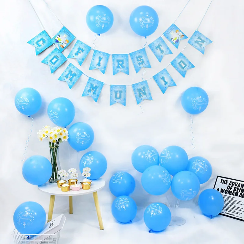 

First Holy Communion Blue Balloons Bunting Banner Religious 1st Confirmation Christening Wall Decoration Photo Props Ballon