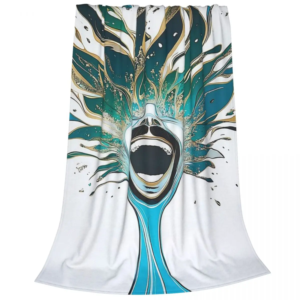 Surreal Laughing Man With Turquoise And Gold Fluid Blanket Flannel Sofa Throw Blankets For Home Bedroom Throws Bedspread Quilt