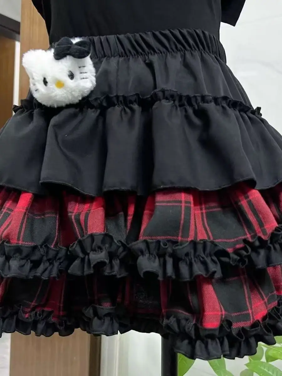 

Пышная короткая юбка в стиле панк с высокой талией для девочек, утягивающая, с многоярусным дизайном, модная, уличный стиль, на подкладке, свободного кроя