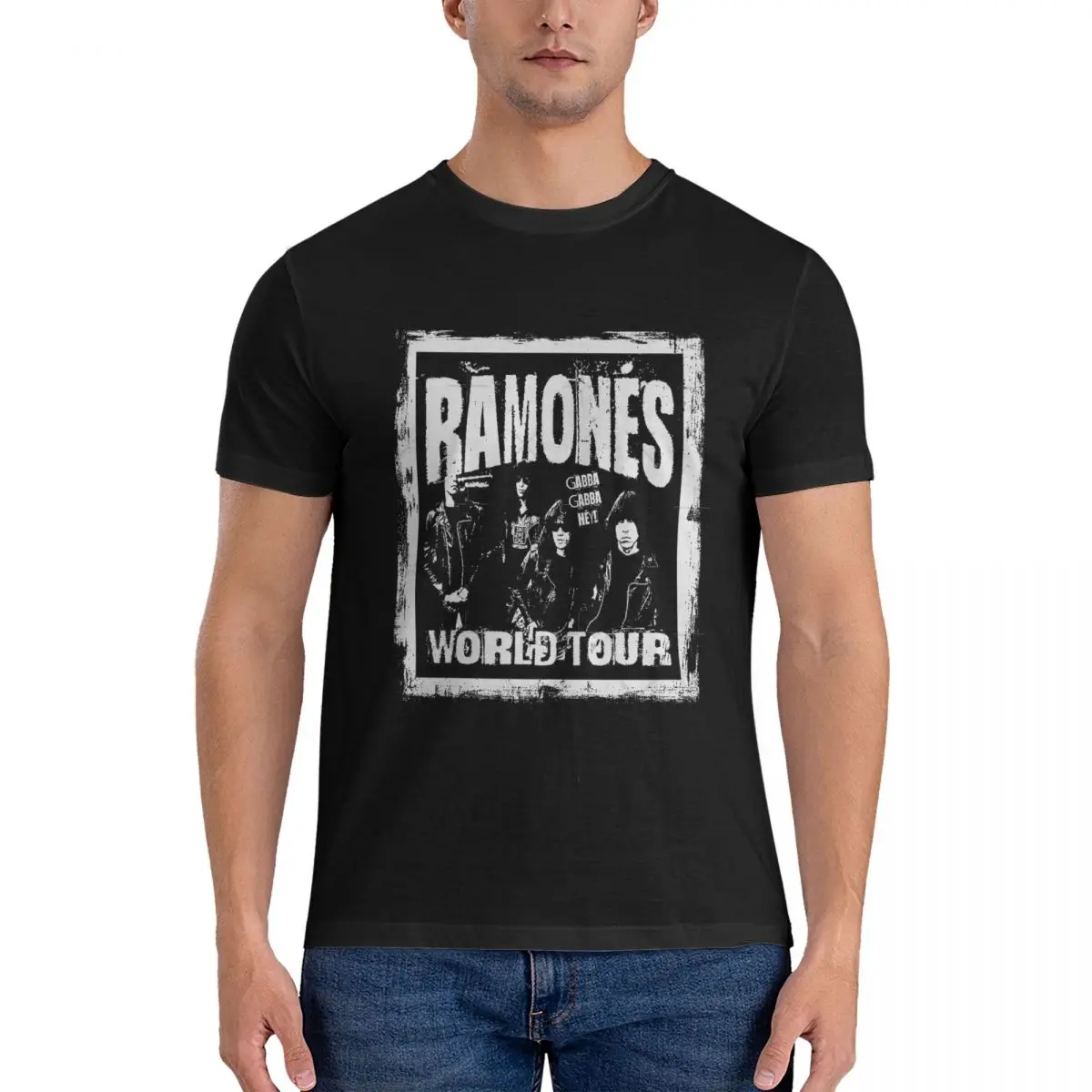 Men R-RAMONES World Tour-Gabba Gabba Hey T Shirt The R-Ramones Band Pure Cotton Clothing Vintage O Neck Tee T-Shirts tops fugees