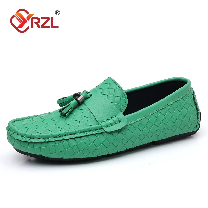 YRZL Green Loafers Men Handmade Leather Loafers Shoes Slip on Casual Driving Flats Comfortable Moccasins Big Size 48 Men Shoes