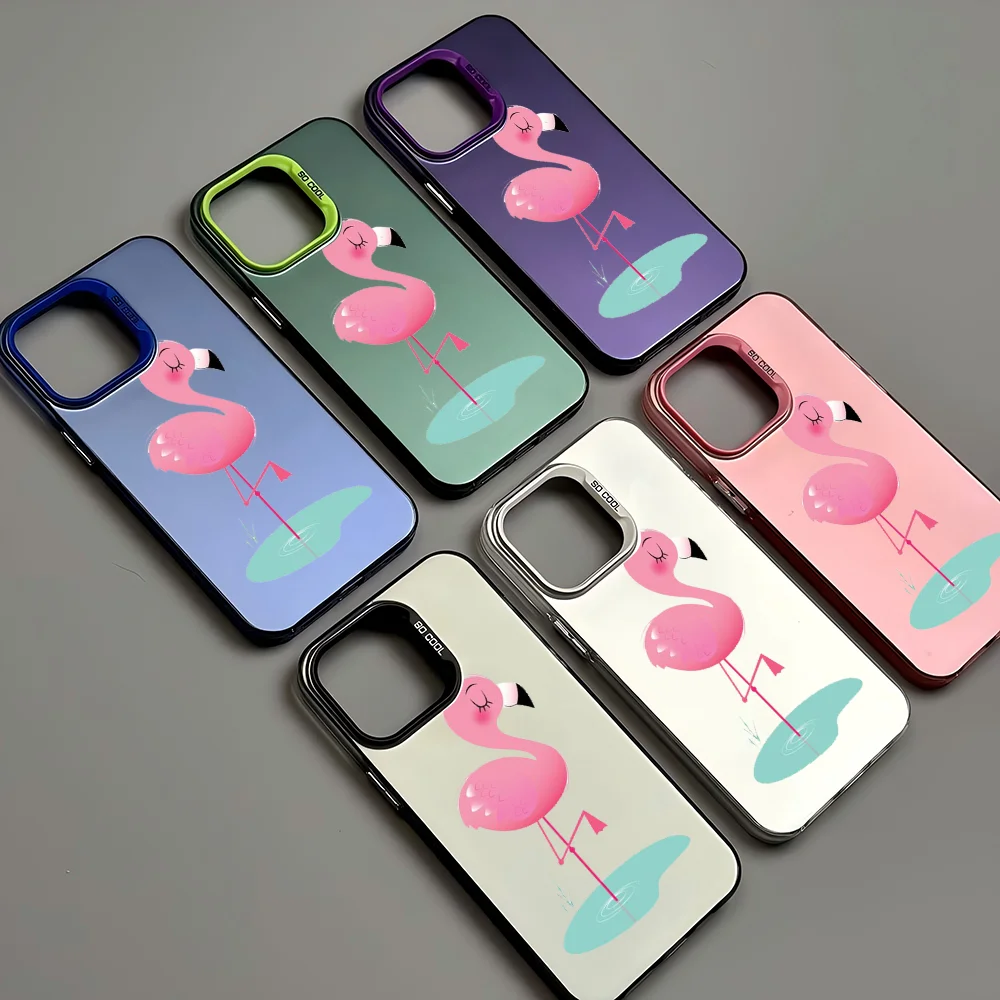 Fashion Flamingo Phone Case IMD Color Silver Shell For IPhone 16 15 14 13 12 11 X XR Pro Max Plus