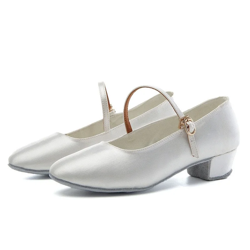 Chaussures de danse en Satin à bout fermé pour filles et femmes, chaussures de danse moderne pour salle de bal, valse, Tango