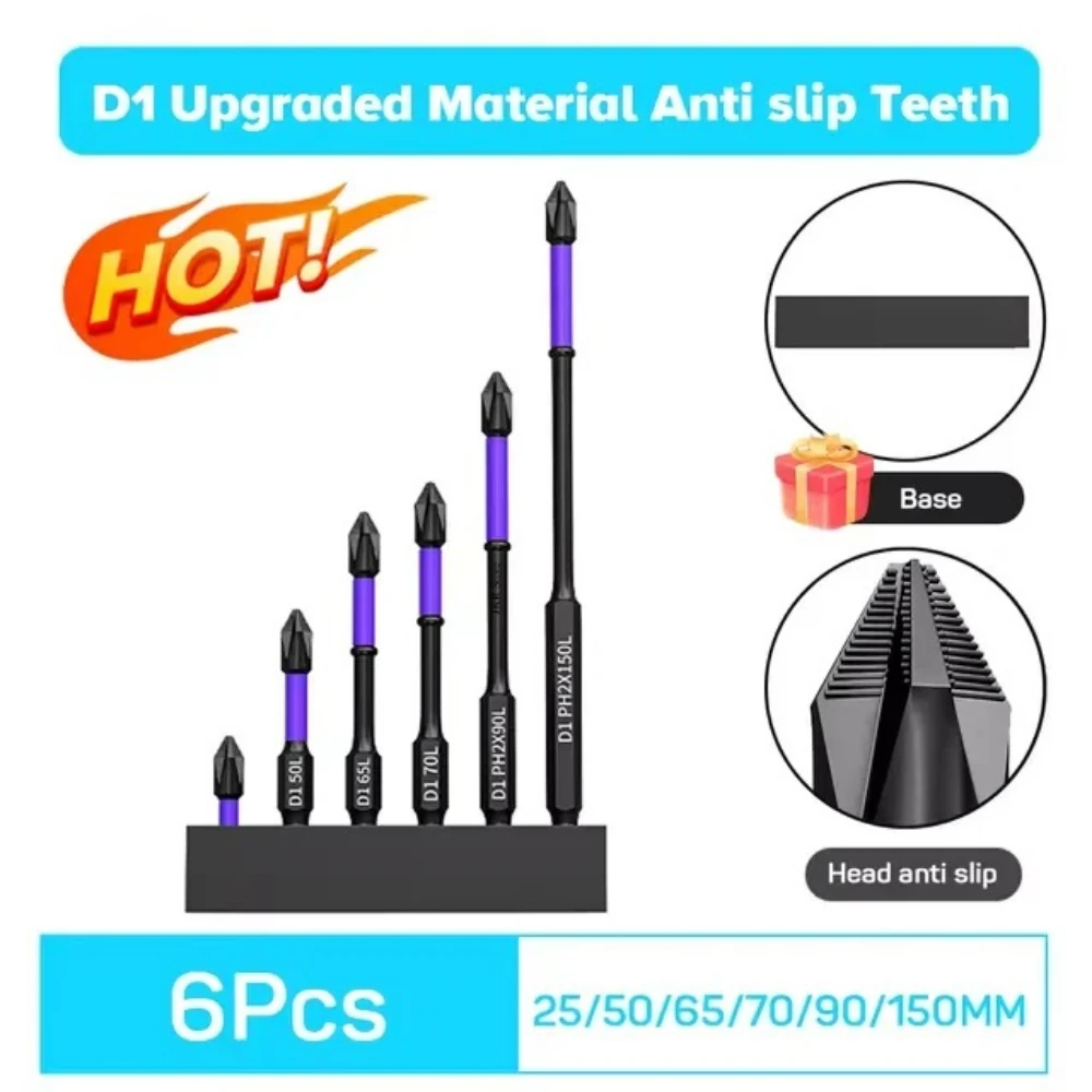 

6/12 Pieces Magnetic Screwdriver Heads Hand Tools Anti-slip Anti-shock Phillips Impact Knife Heads Suitable for Power Tools Sets