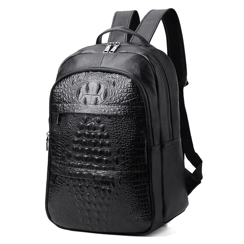 2024 Fashion Genuine Leather Men Backpacks Alligator Real Natural Leather Student Backpack Boy Luxury Travel Computer Laptop Bag