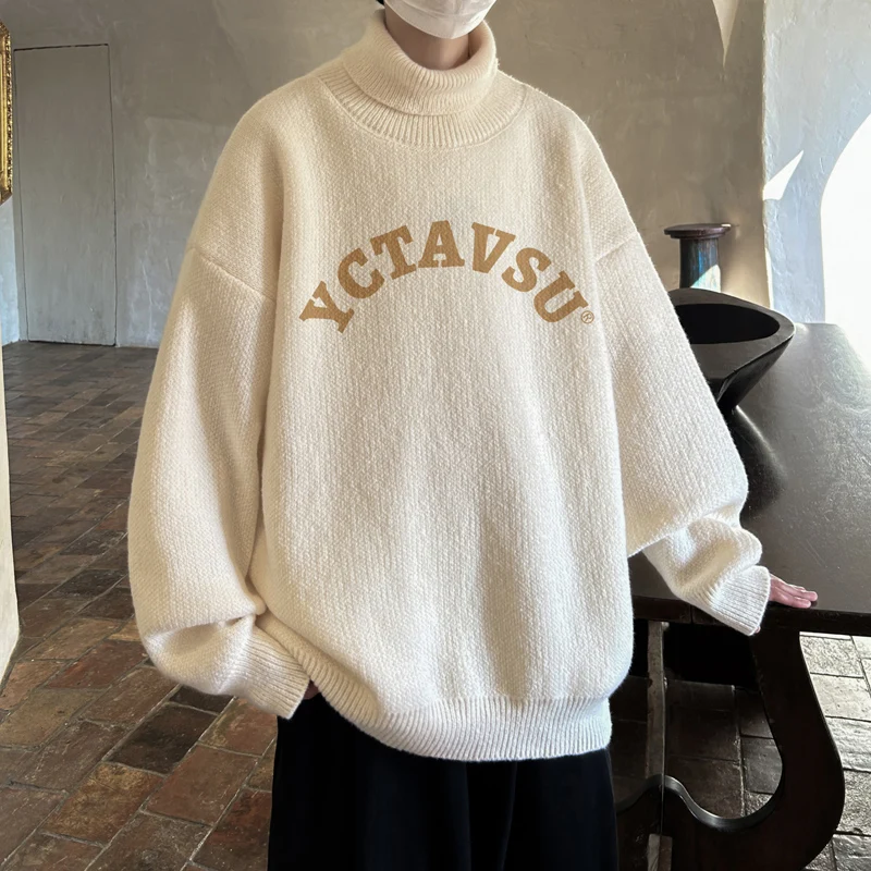 

Утепленный флисовый свитер с высоким воротником, вязаный, повседневный, свободный, теплый зимний топ для мужчин, комфортный, дышащий, с длинными рукавами, базовая кофта