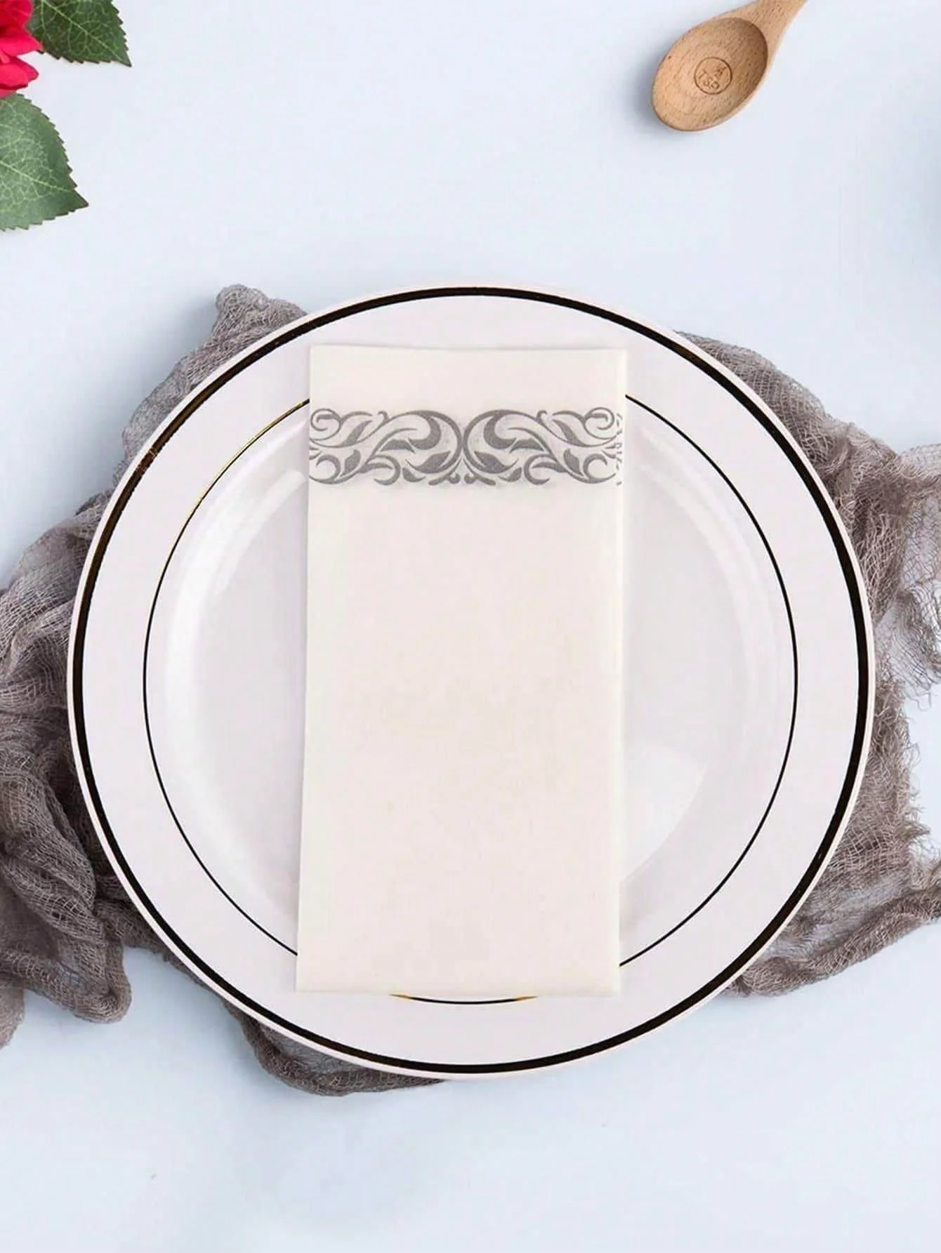 20pcs， pieces pure white, silver disposable wedding napkins, disposable Guest bathroom napkins, parties, dinners, events