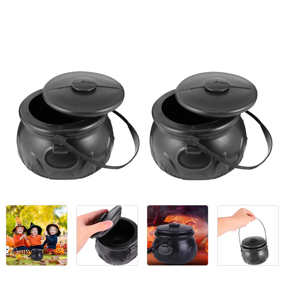 

1Set Halloween Witch Black Buckets Candy Containers Portable Candy Storage Box Lightweight Snack Holder Halloween Supplies
