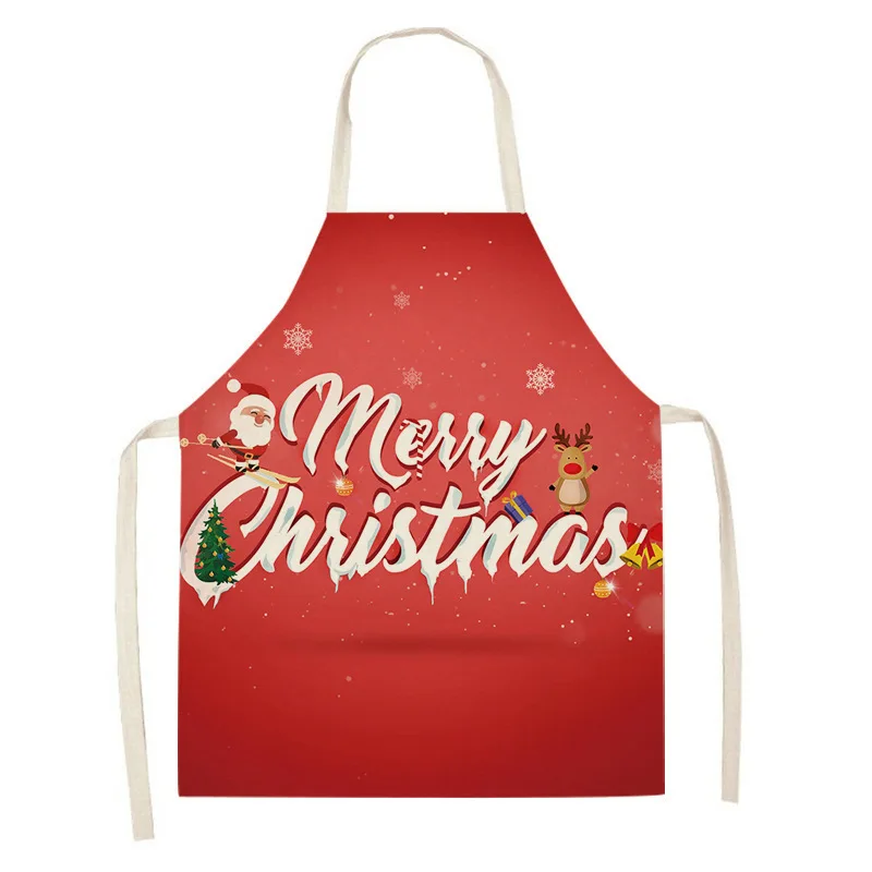 Christmas apron black and red checkered classic Christmas tree reindeer bell holiday linen decorative apron