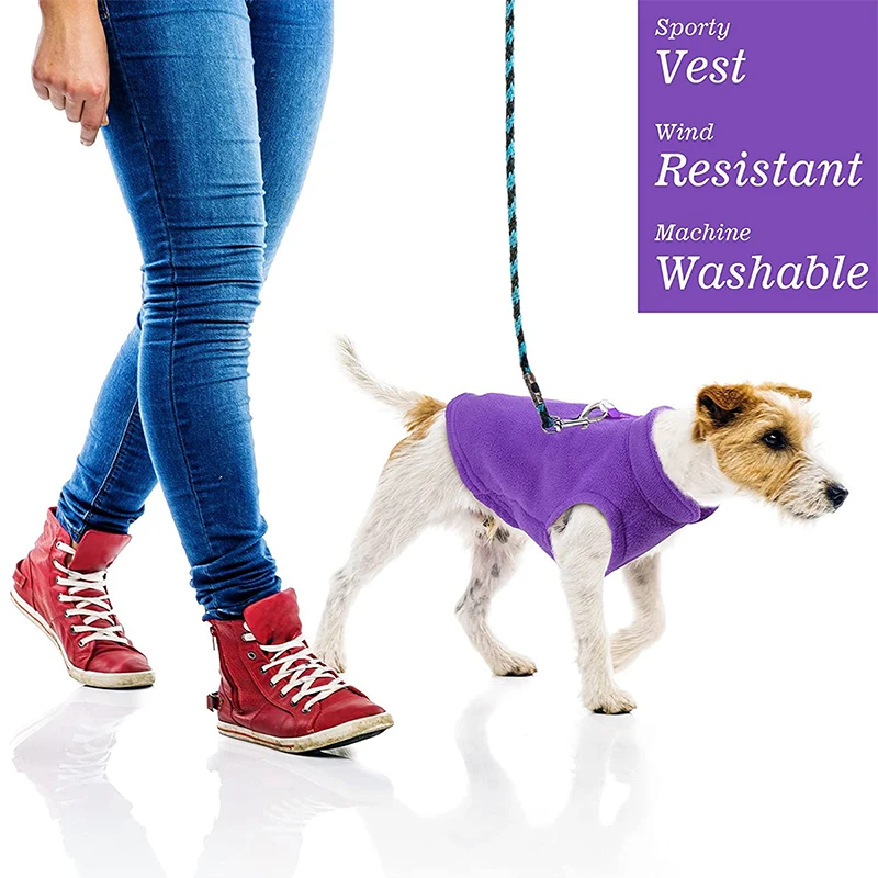 Dog Fleece Vest Cold Weather Pullover Dog Cozy Jacket Winter Warm Puppy Clothes Pet Sweater Vest with Leash Ring for Small Dogs