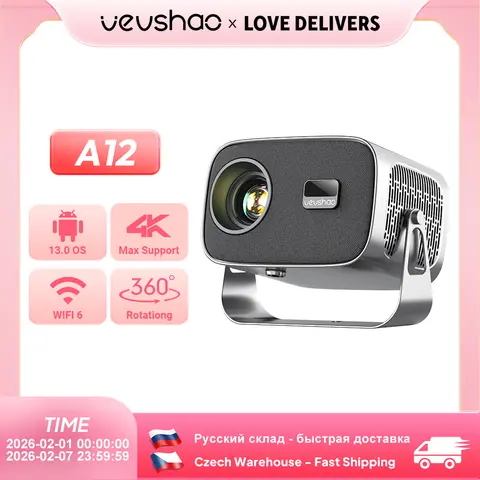VEVSHAO A12 Projector Mini Portable  LED Video Android 13.0 WIFI 6 Mirror SmartPhone for 1080P 4K Video Home Cinema Projector