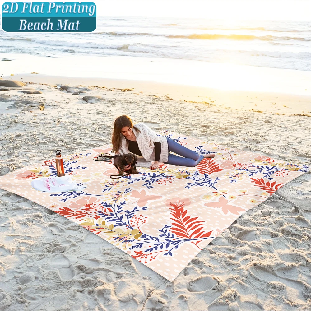 1-Piece Set, Summer Outdoor Beach Mat, Includes 4 Ground Stakes, Unique Printed Design, Fade-Resistant, Lightweight, Quick-Drying, Easy to Carry, Windproof and Sandproof, Fashionable and Trendy Outdoor Activity Decoration, Suitable for Beach, Camping, Picnics, Parties