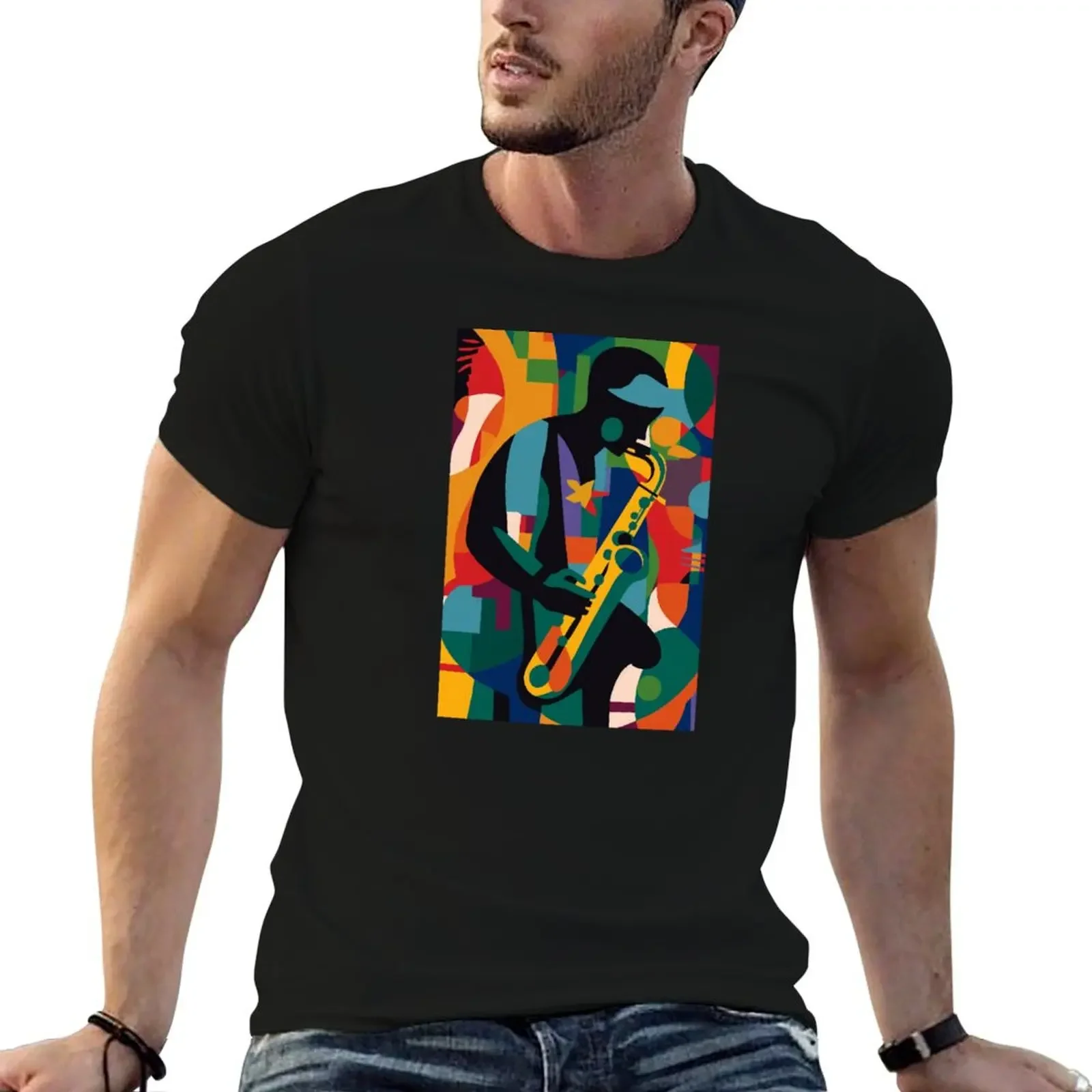 Saxophonist - Abstract Art Print T-Shirt anime t shirts vintage clothes custom t shirt men workout shirt