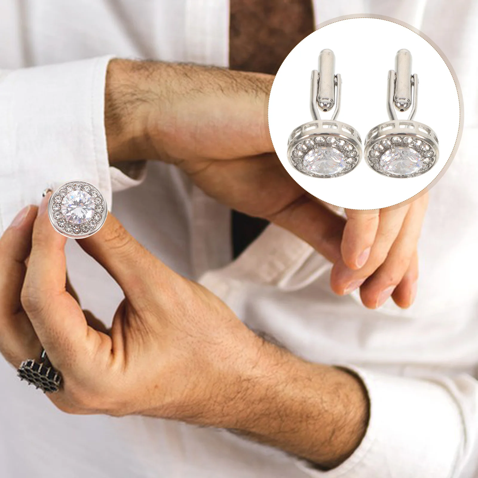 

1Pair Zircon Cufflinks French Sleeve Shirts Cuff Buttons Modern Design Daily Wear Business Wedding Silver Zircon Cufflinks