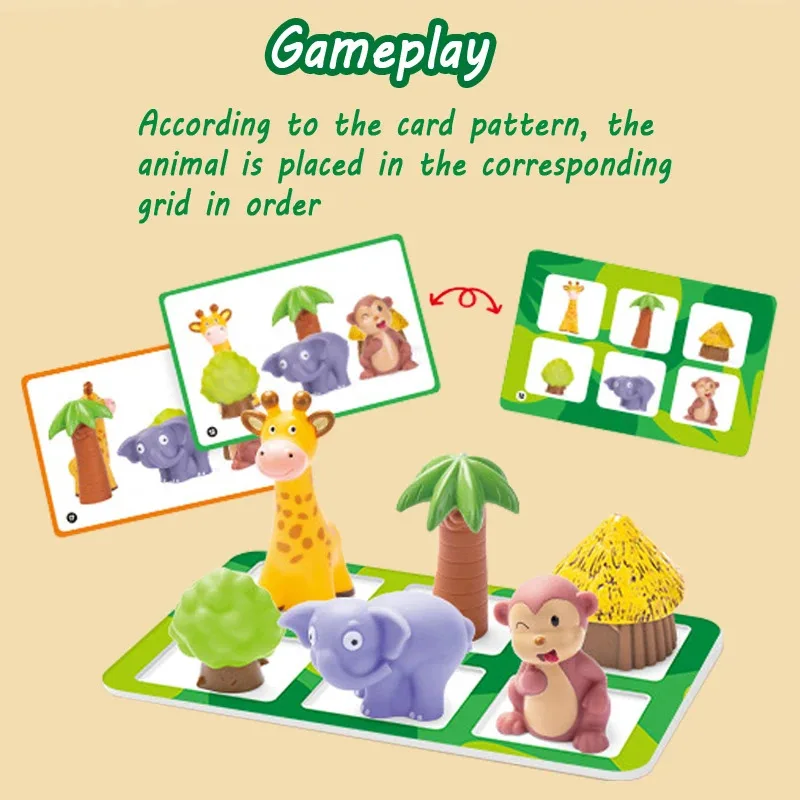 Permainan Mencocokkan Hewan untuk Anak-Anak, Montessori, Latihan Logika Ruang, Imajinasi, Papan Teka-Teki, Tantangan Berpikir, Mainan Sensorik Intelektual