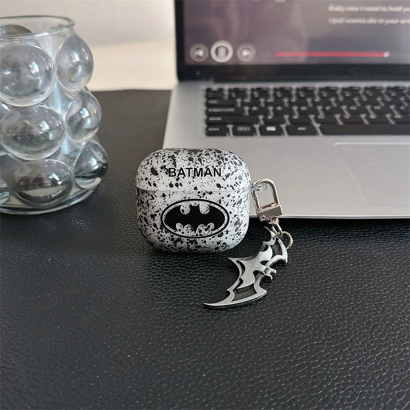 For Airpods 4 Case,3D Black Batman Anime TPU Protective Earphone Cover For Airpods Pro 2 Case With Keychain For Kids view 3