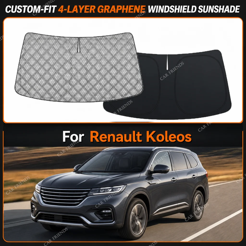 For Renault Koleos Custom-Fit 4-Layer Graphene Windshield Sunshade Reflective Gray-Silver Surface Helps Reduce Direct Sunlight
