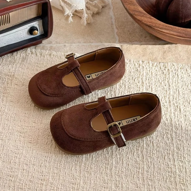 Girls Buckle Strap Shoes Kids Suede Mary Jane Flat Shoe 2026 Autumn Toddler Child Walking Footwear Size 21-30 for 2-6 Years