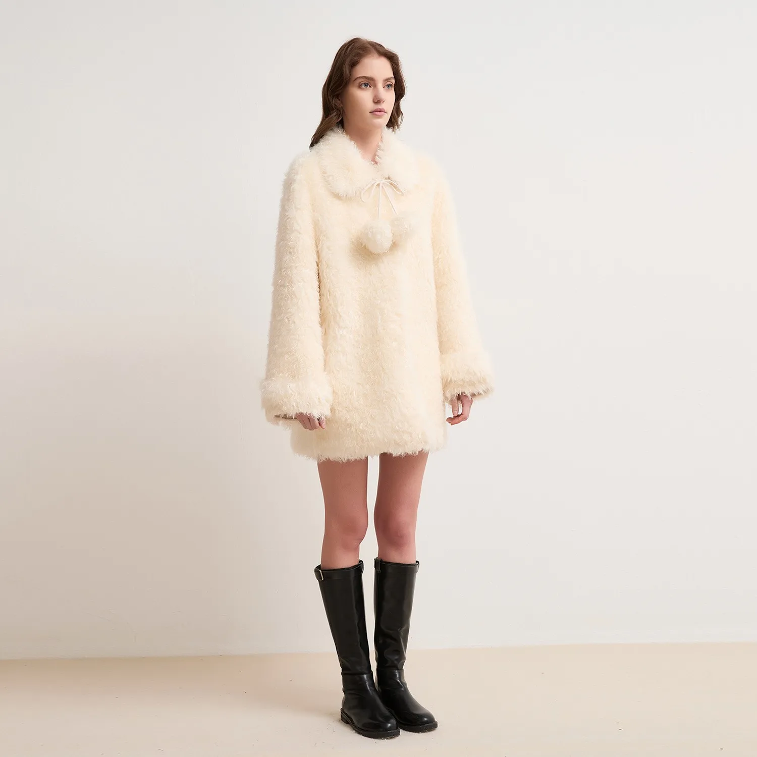 Hooded Thick Coat Mid Long Length Fresh and Sweet with Elegant Snap Button Closure Winter Regular Fit Patchwork Women Coat