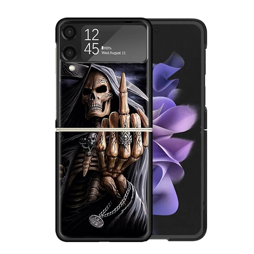 Grim Reaper Skull Skeleton Clear Phone Case For Samsung Z Flip 5 4 3 Galaxy ZFlip 6 5G Shockproof Hard Print Cover TPU PC Coque