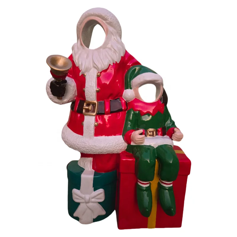 

Коммерческое рождественское украшение из стекловолокна для использования в помещении и на открытом воздухе Санта-Клауса с эльфом для праздничных развлечений