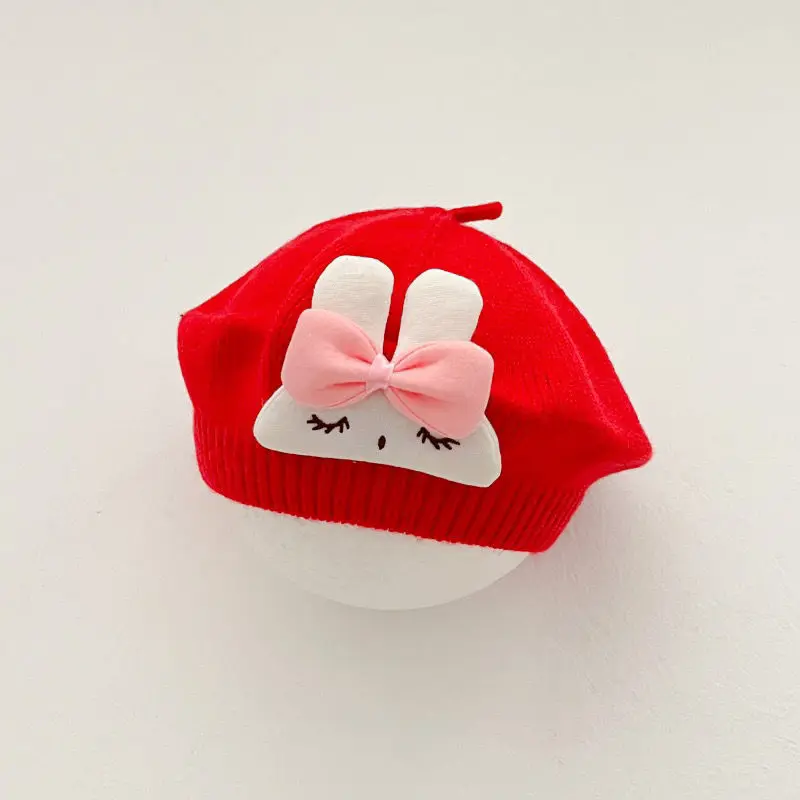 

Зимний детский берет с кроликом, однотонная шерстяная вязаная шапка, От 6 до 36 месяцев, детская шапка художника, теплые детские шапочки, капот с рисунком для малышей