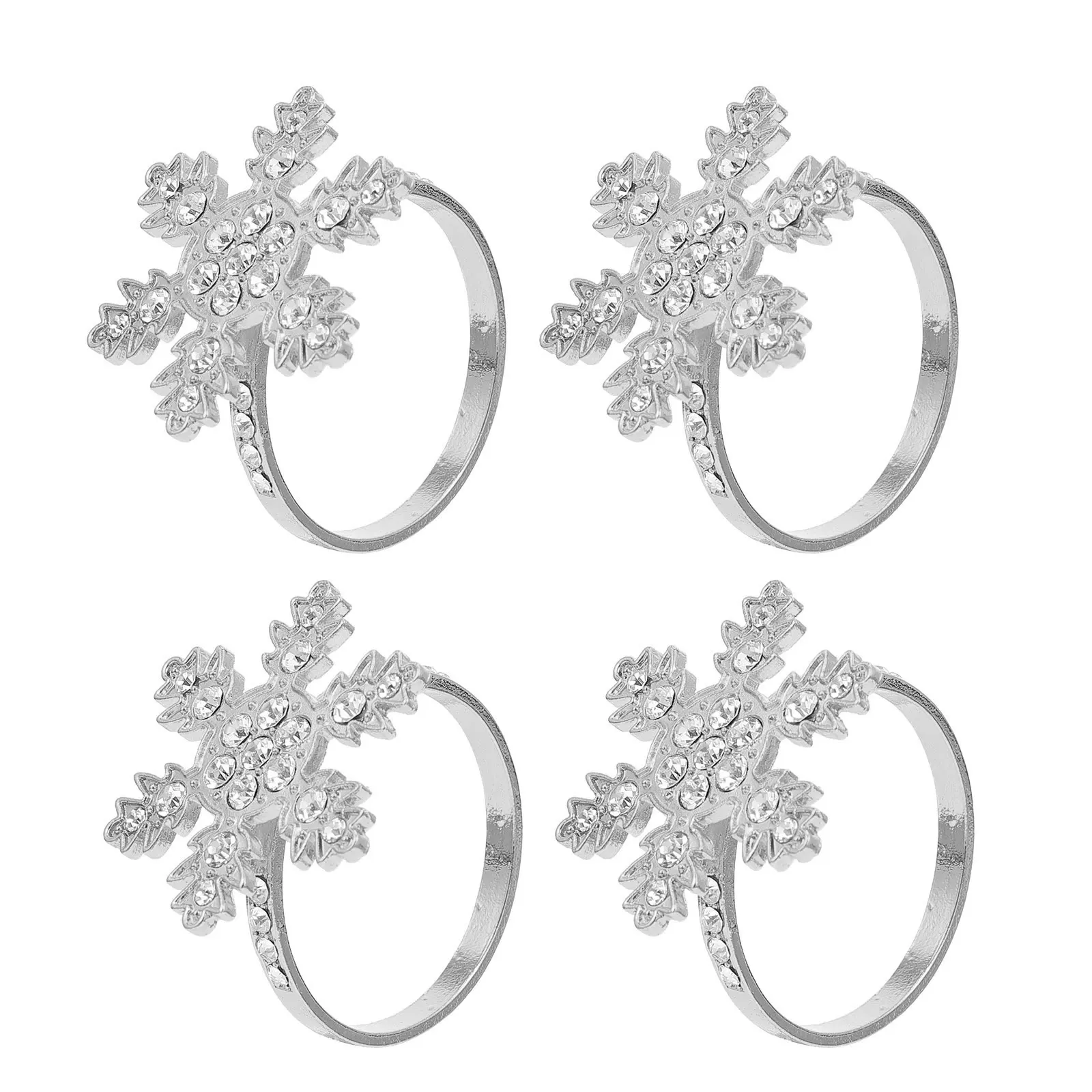 

4 Pcs Snowflake Napkin Rings Snowflakes Gold Silver Festive Holders Winter Holiday