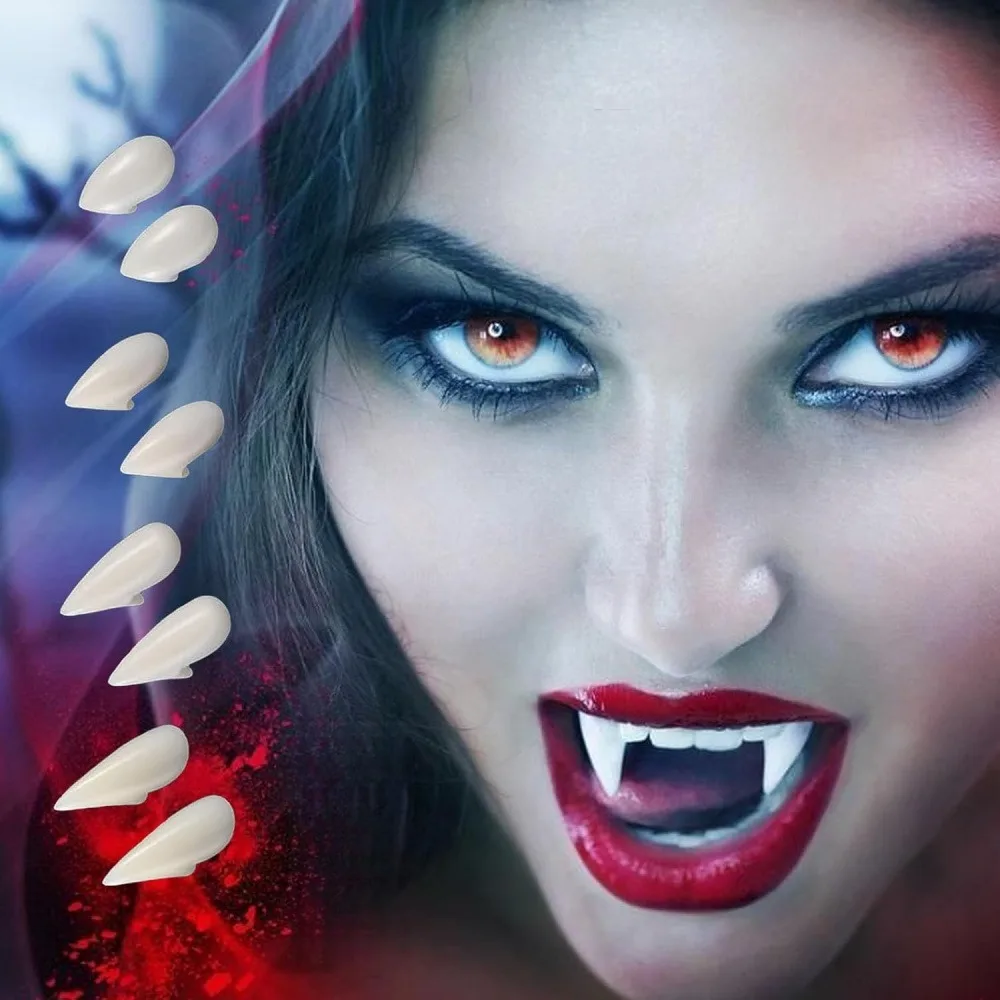 2 Pairs Budget Vampire Fake Fangs Cosplay Props, Affordable Safe White Plastic Zombie Teeth, Portable Horror Dress Up Fangs for Teen Student Dorm Halloween Party School Cosplay Trick Or Treat
