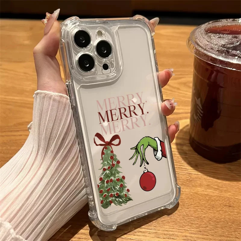 Merry Christmas Tree Transparent Phone Case For iPhone 17 Pro Max 16 15 14 13 12 11 Pro 7 8 Plus 17 Air X XR XS Silicone Cover - náhled 4
