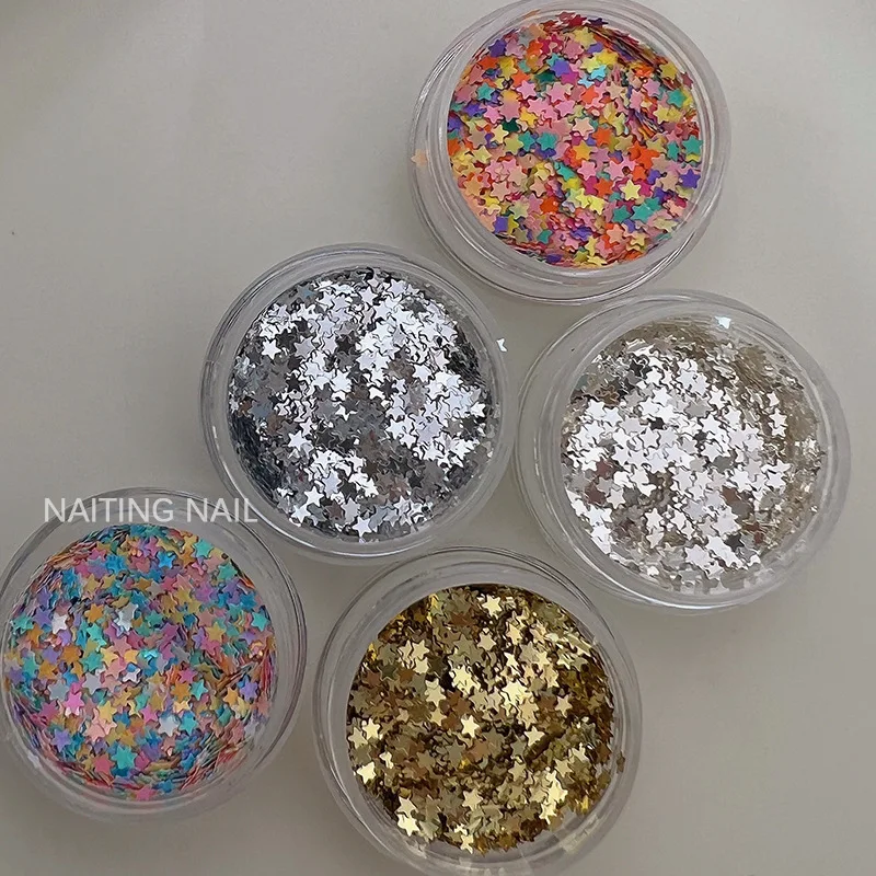 2mm Mini Star Nail Glitter Colorful Candy Mixed Color Gold Silver Thin Sheet Nail Decoration Accessories