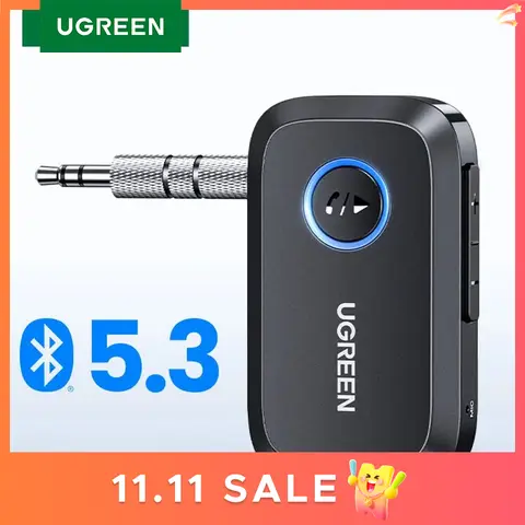 UGREEN 블루투스 자동차 리시버 어댑터 3.5mm AUX 잭 자동차 스피커 오디오 음악 리시버 핸즈프리 블루투스 5.3 어댑터