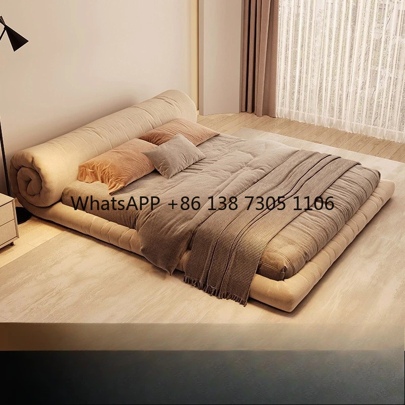 

Fabric bed wabi wind technology cloth roll bag master bedroom double bed modern simple Italian cream tatami floor-to-ceiling bed