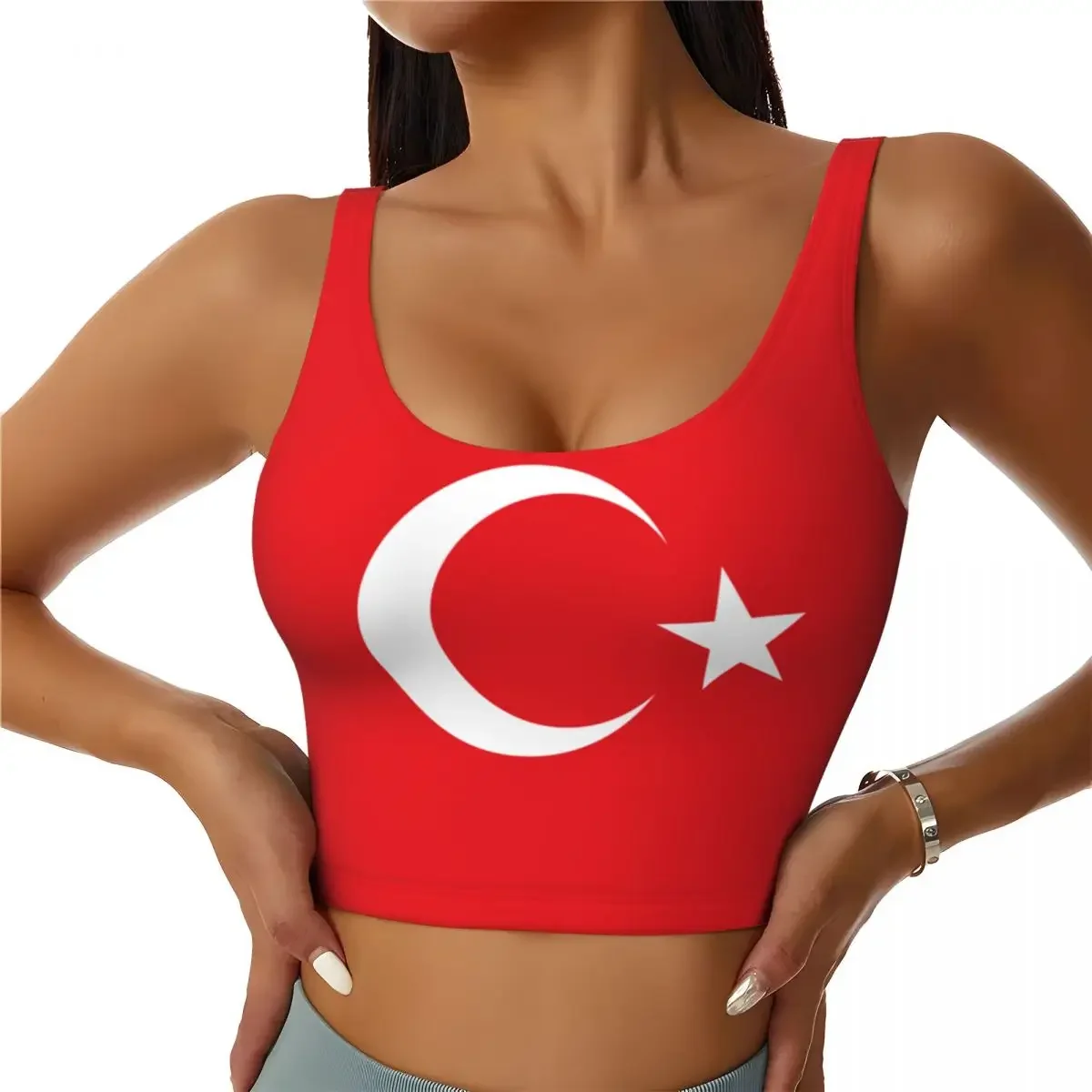 

Turkey Flag Basic Tops Women Samba Sexy V-Neck Yoga Fitness Sports Tops