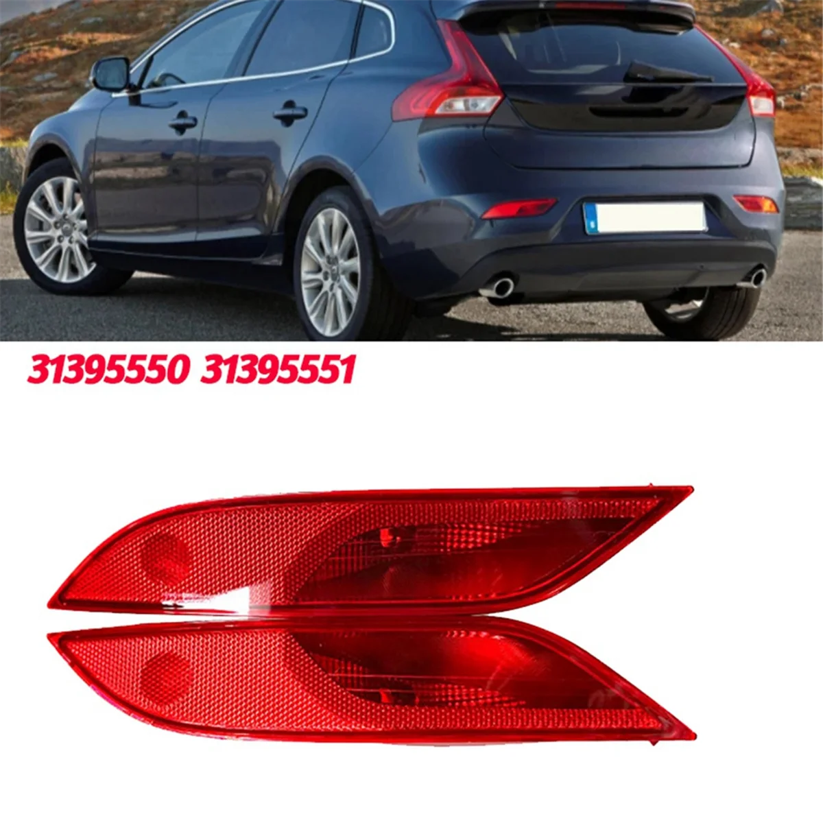 1 par de lâmpada refletora de freio para para para-choque traseiro de carro 31395550 31395551   Para Volvo V40 2013-2018 Luz de advertência de parada de neblina traseira