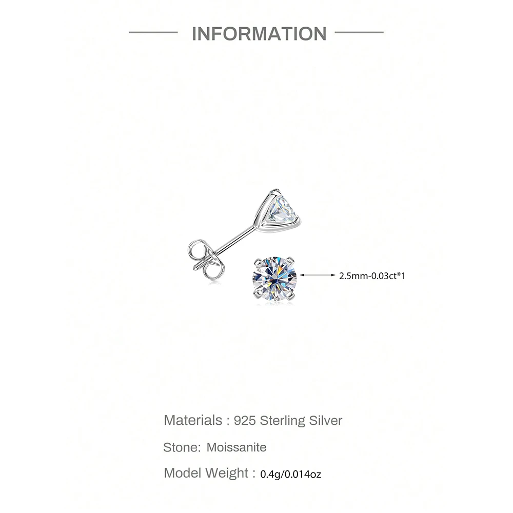 Aide S925 Sterling Silver Moissanite Stud Earrings Multi-Size Piercing Jewelry for Nose Cartilage Tragus & Lobe Women Daily Wear view 2