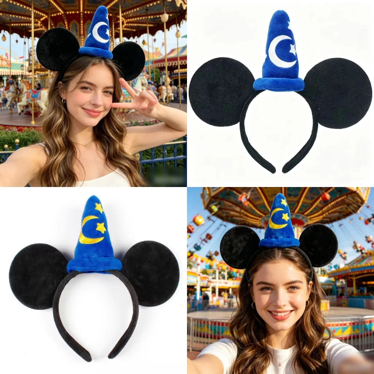 1pc Tiara de Orelhas da Minnie Mouse Azul com Estrela e Meia-Lua, Acessório de Cabelo de Poliéster Macio para Meninas, Presente Criativo para Festa de Aniversário de Princesa