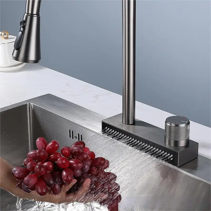 Stainless Steel Kitchen Pull-out Faucet Waterfall Outlet Kitchen Faucet Stretch Sink Hot and Cold Faucet With Inlet Pipe