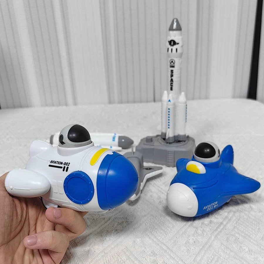 Conjunto de brinquedos da série espacial infantil, capaz de lançar foguetes de aviação, vaivém + vaivém de imprensa, carro de brinquedo de foguete de imprensa