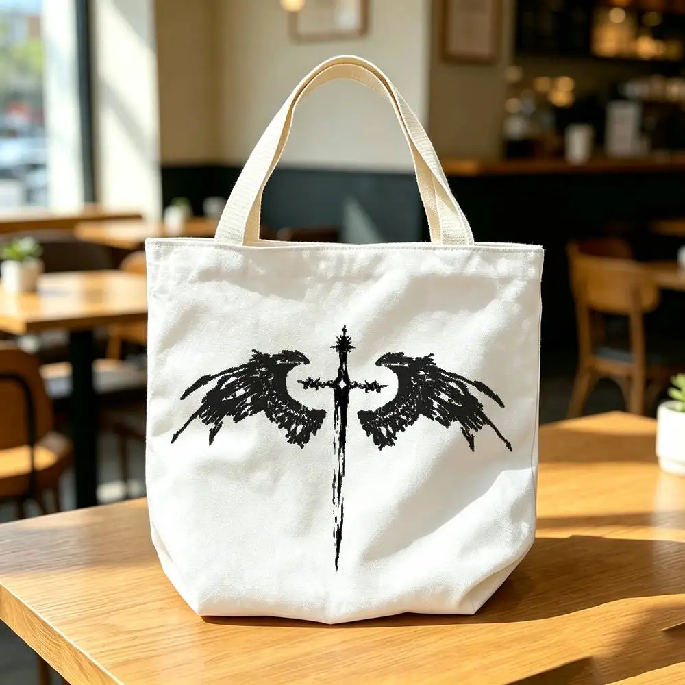 Gothic Bat Wing Sword Sigil Print Bag Eco Shopper Cotton Jute Bag Reusable Bag Foldable Reusable Sac Tissu 4