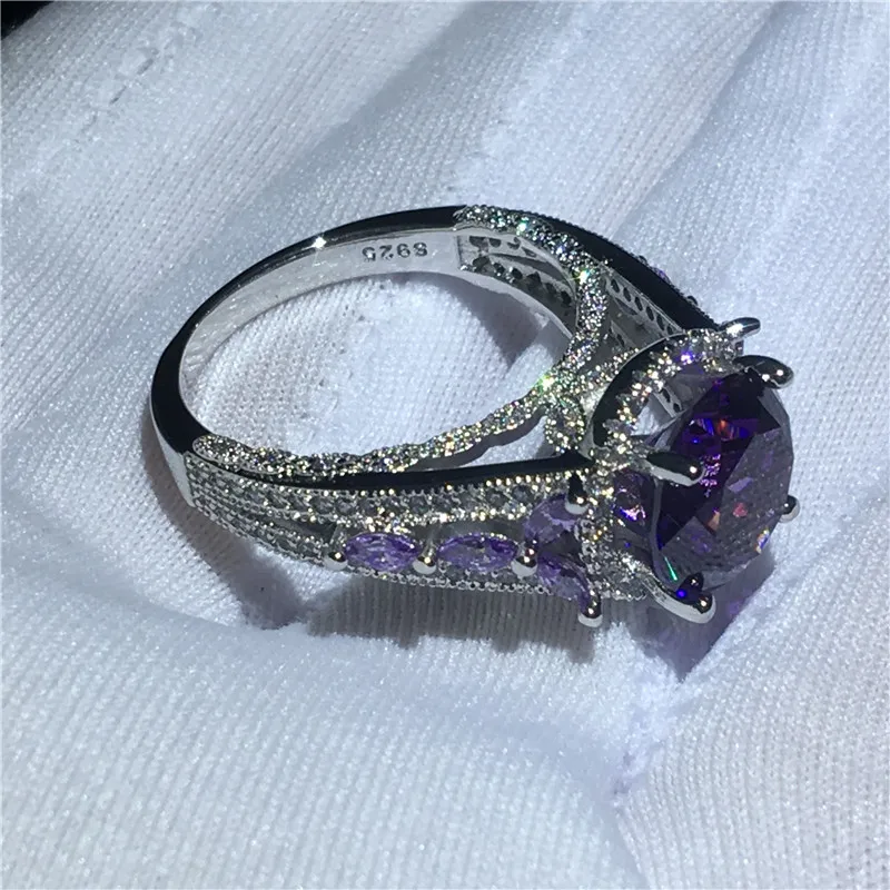 Valuable Lab Amethyst Ring 925 Sterling Silver Wedding Band Rings for Women Men Engagement Promise Party Jewelry