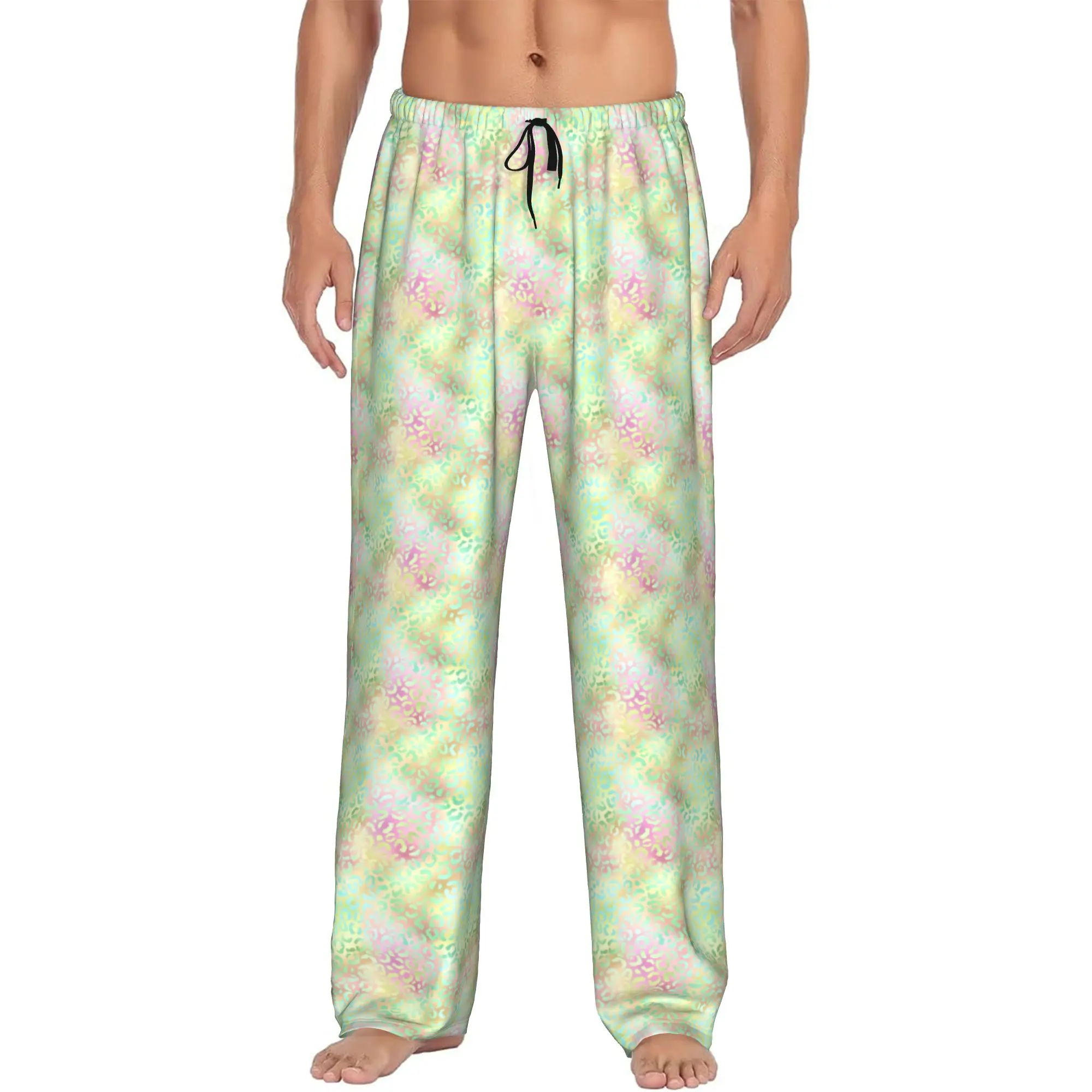 Custom Printed Men Leopard Print Colorful Pajama Pants  Sleepwear Sleep Lounge Bottoms with Pockets